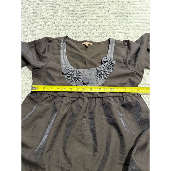 VTG Y2K Miss Me Babydoll Top Blouse Womens Large Rosettes Brown T182 Scoop Neck - Picture 5 of 8